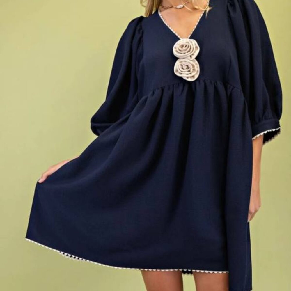 Rosette Adorned V-neck Mini Dress
